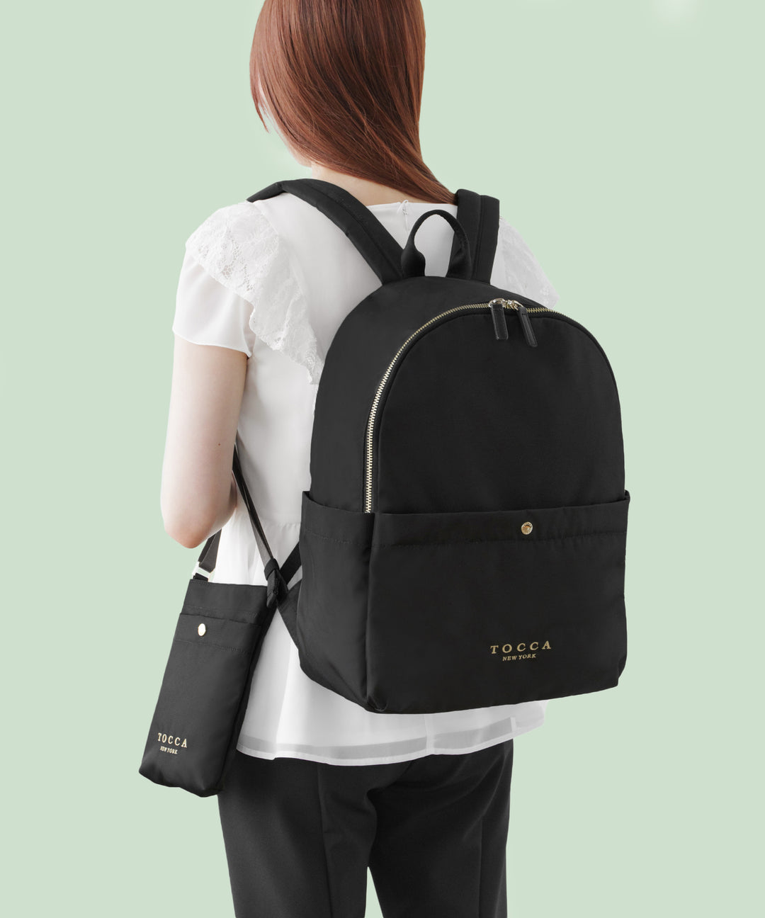 TOCCA ブラック リュックサック ポーチ付き A4サイズ対応・撥水・PCポケット付き】SIDE RIBBON BACKPACK