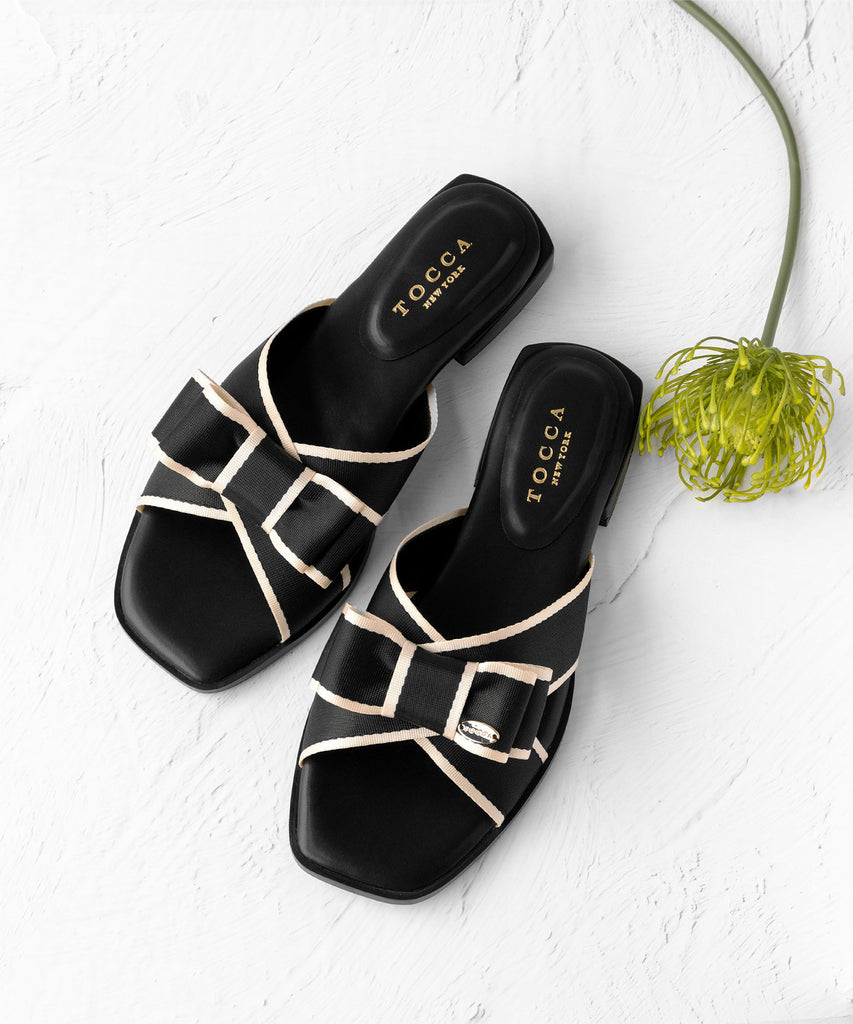 BICOLOR RIBBON FLAT SANDALS